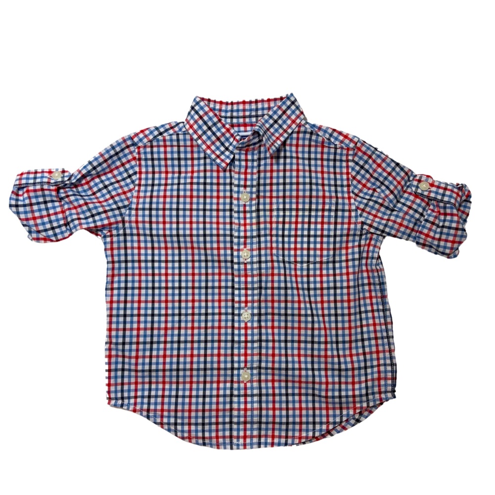 Janie and Jack Toddler Boys Red and Blue Button Up Shirt Size 12 to 18 M…